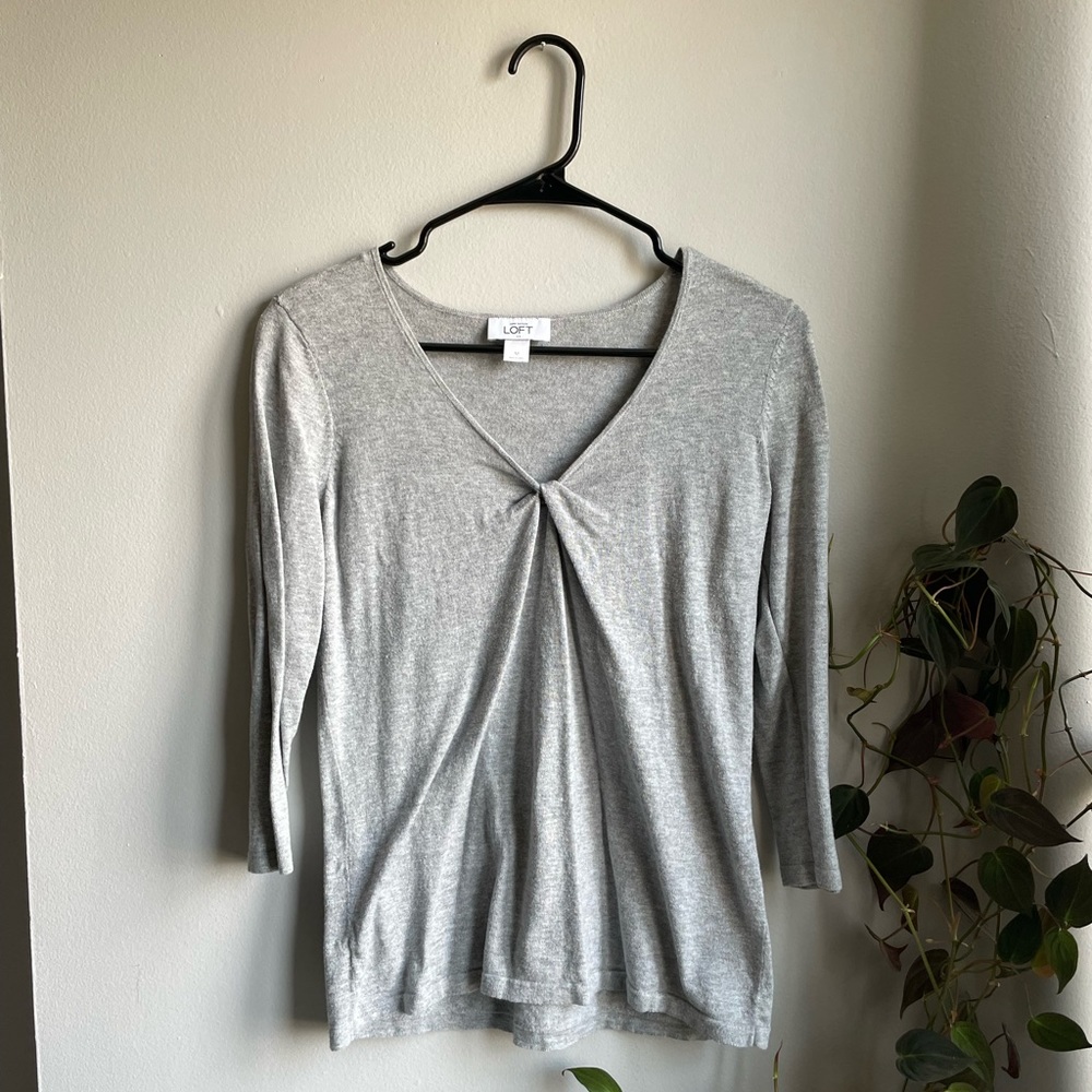 Loft Front Twist 3/4 Sleeve Top - Grey, Size Medium